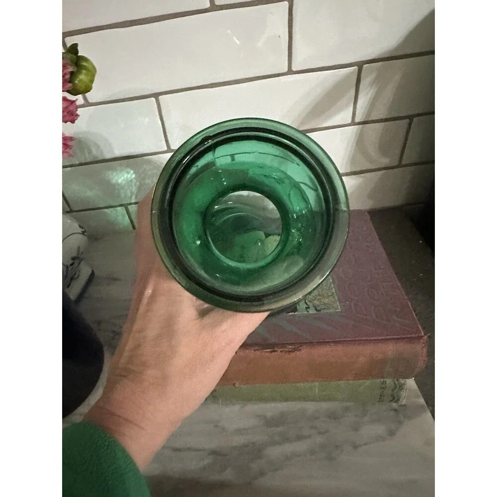 Antique Emerald Green Glass Hyacinth Bulb Forcing Vase Hand Blown